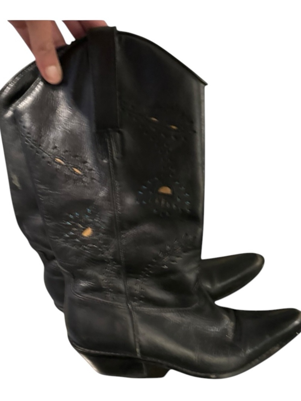 MATISSE BLACK LASER CUT WOMENS COWBOY BOOTS real leather floral design western - Picture 8 of 10
